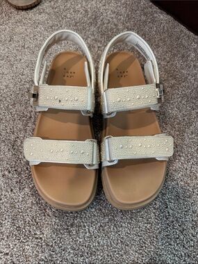a new day Ivory Pearl-Embellished Strappy Platform Sandals